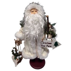 Vintage Holiday Santa Claus Figurine with Cream/White Coat Basket with Goose GUC